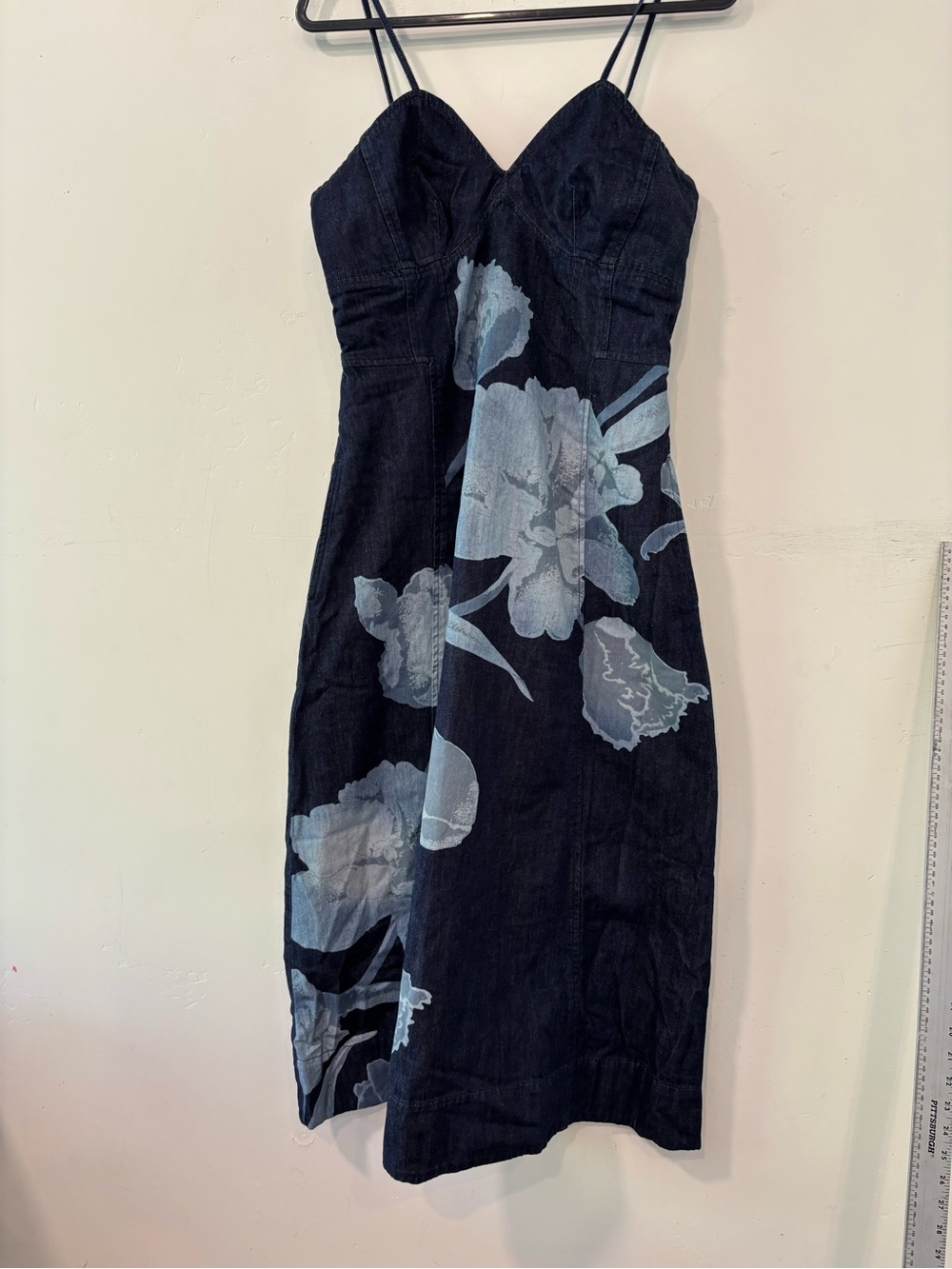Sundance Black Midi Dress with Pale Blue Floral Motif